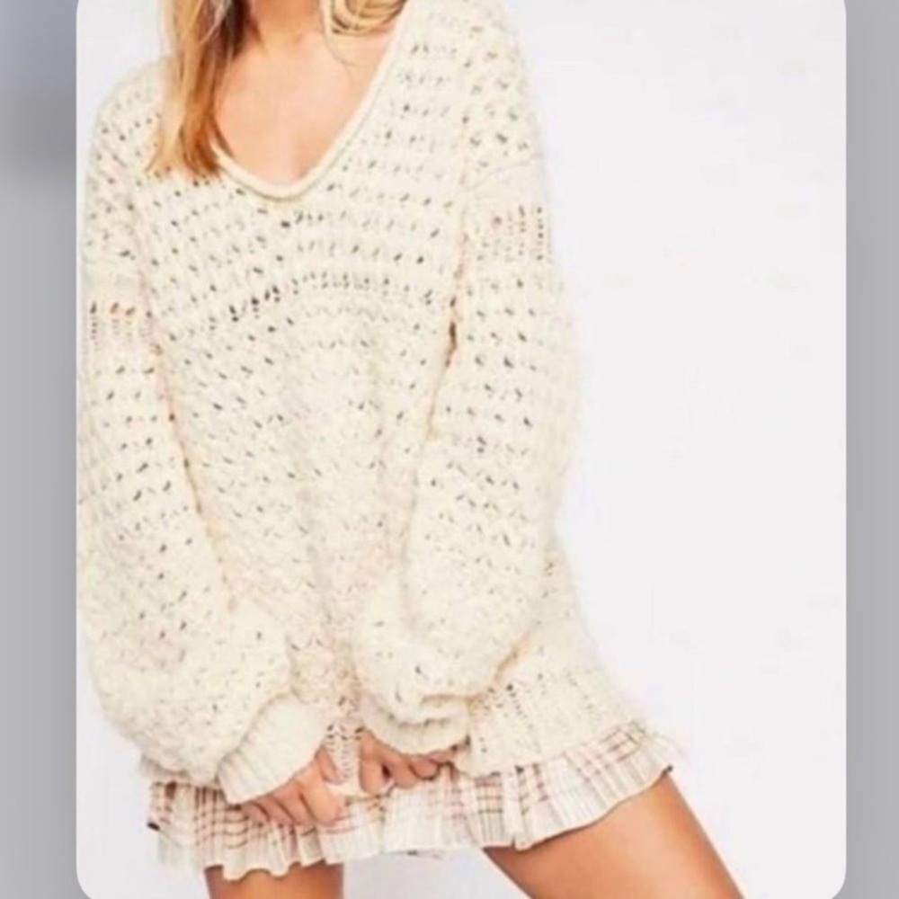Free People Cream V-Neck Sweater
